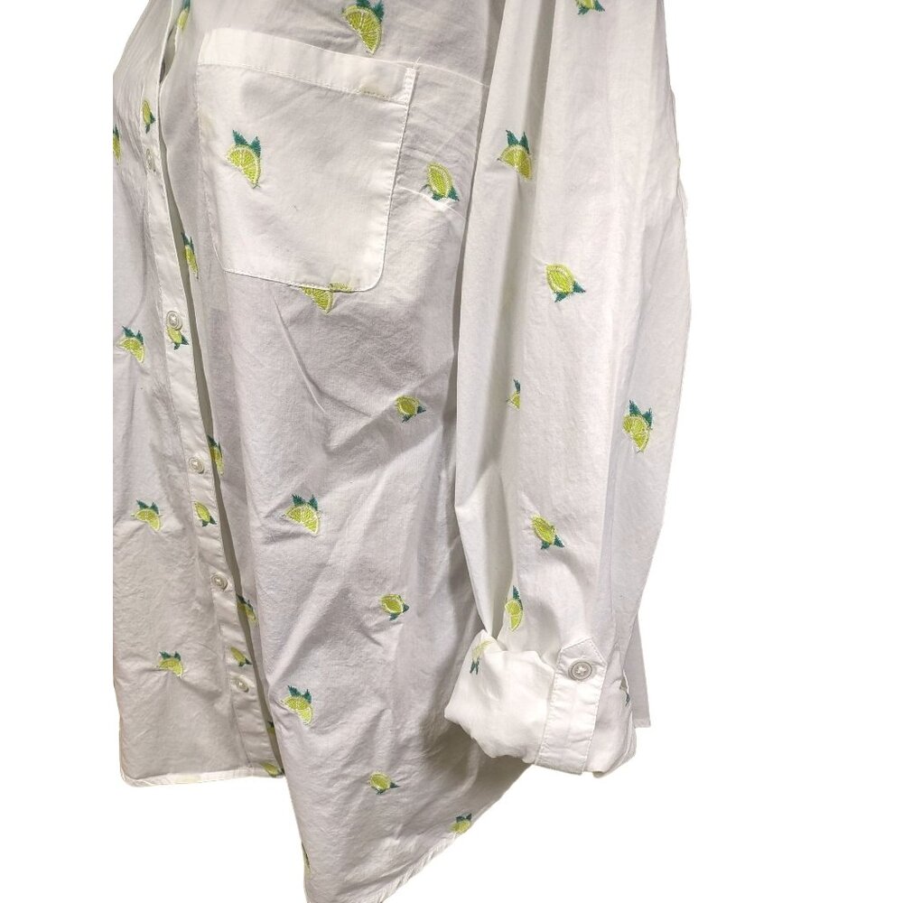 Kim Rogers Blouse Embroidered Lemon Top Button Up Roll Tab Sleeve Womens XL - Picture 7 of 7
